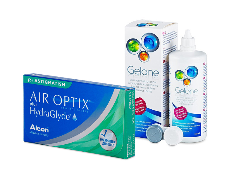 Air Optix plus HydraGlyde for Astigmatism (3 lentillas) + Líquido Gelone 360 ml