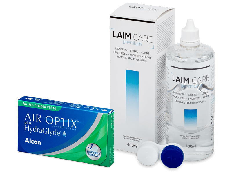 Air Optix plus HydraGlyde for Astigmatism (3 lentillas) + Líquido Laim-Care 400 ml