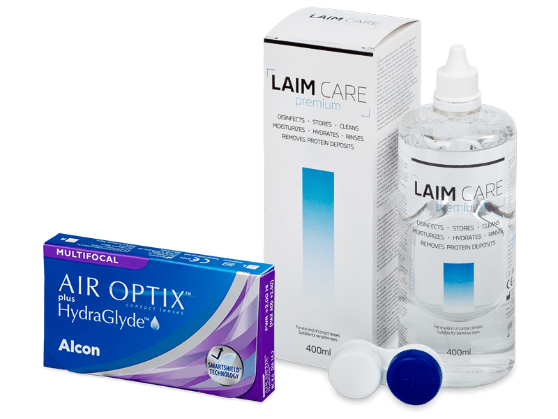 Air Optix plus HydraGlyde Multifocal (3 lentillas) + Líquido Laim-Care 400 ml